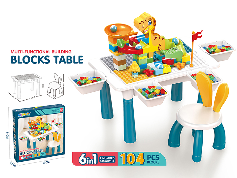 Building Blocks Table + 104pcs Dinosaur Slide Building Blocks + 1 Chair(Including Storage Box)
