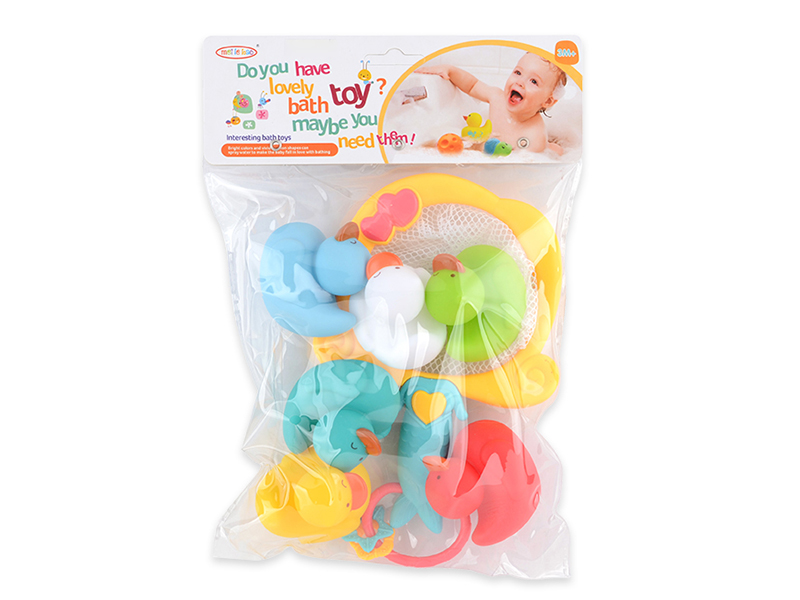 Bath Toys 6pcs Ducks + Scoop Net