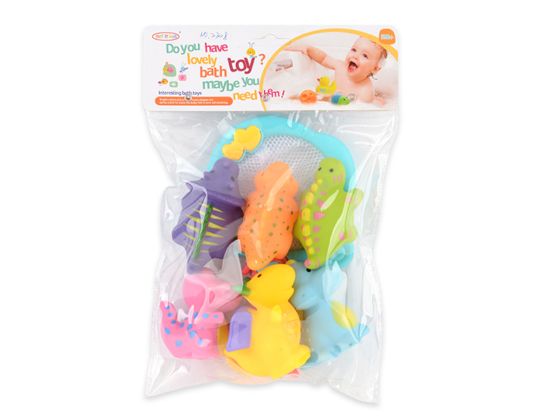Bath Toys 6pcs Dinosaurs + Scoop Net