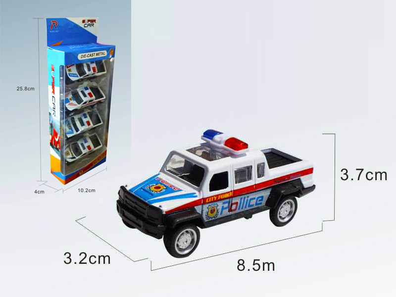 4PCS 1:50 Mini Pull Back Pickup Police Car Alloy Car