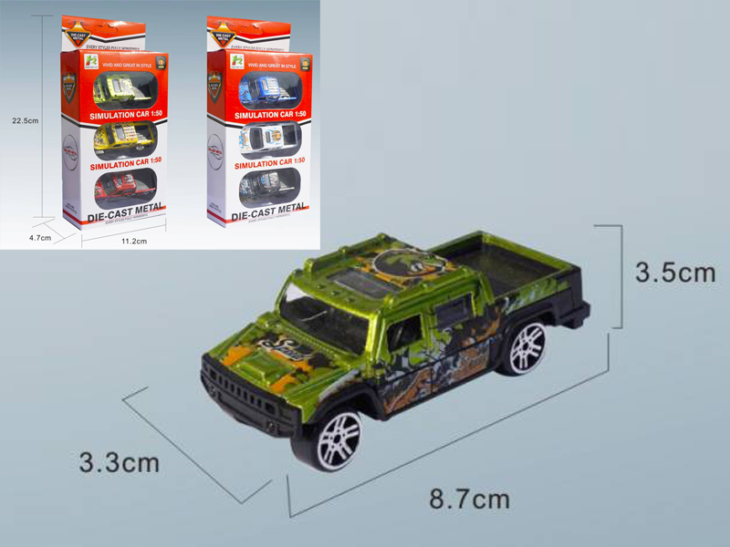 3PCS 1:50 Mini Slide Pickup Alloy Cars