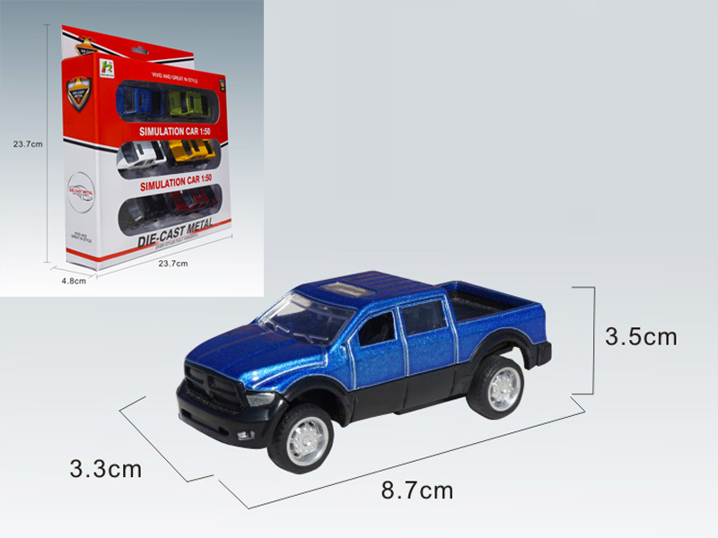 6PCS 1:50 Simulated Pull Back Pickup Alloy Cars
