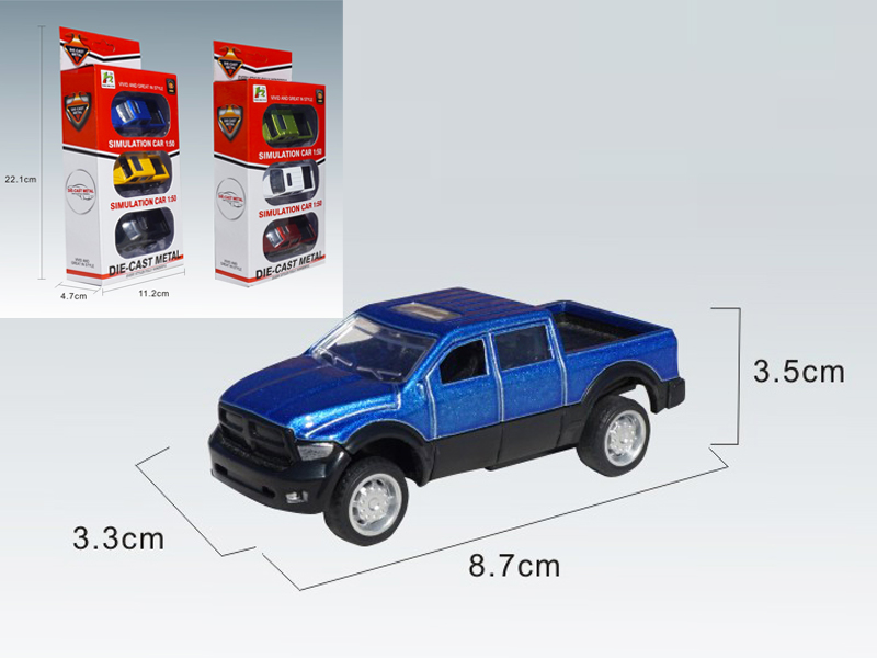 3PCS 1:50 Simulated Pull Back Pickup Alloy Cars