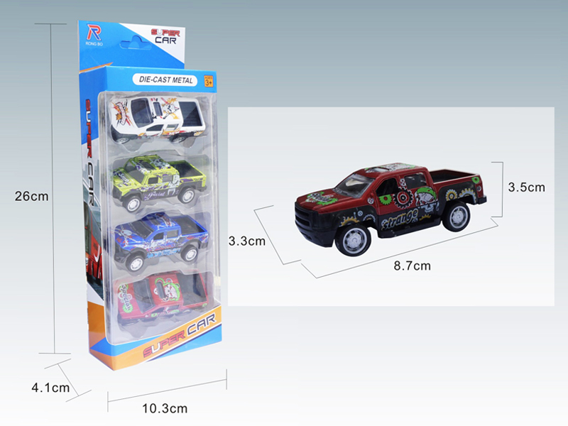 4PCS 1:50 Mini Pull Back Pickup Alloy Cars