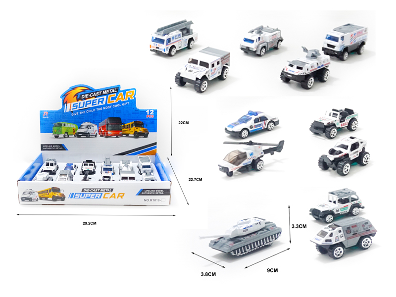 12PCS 1:55 Slide Police Alloy Car
