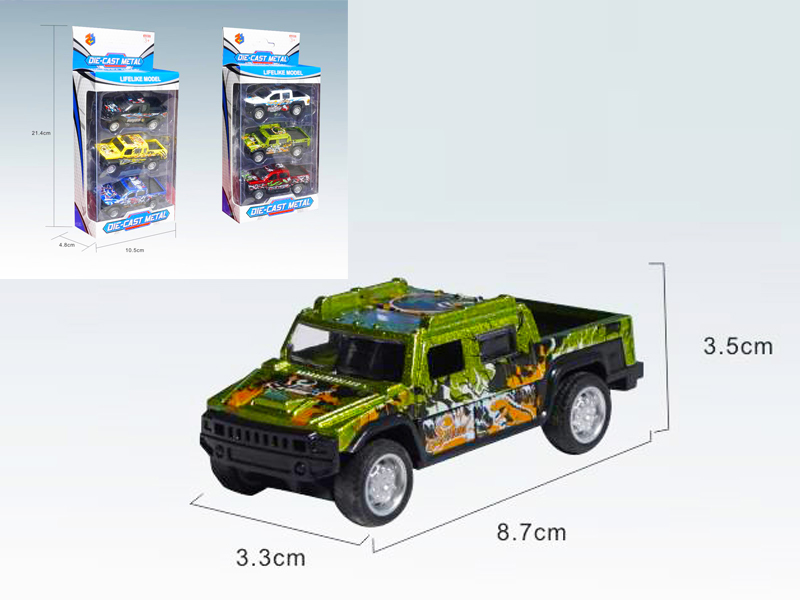 3PCS 1:50 Mini Pull Back Pickup Alloy Car