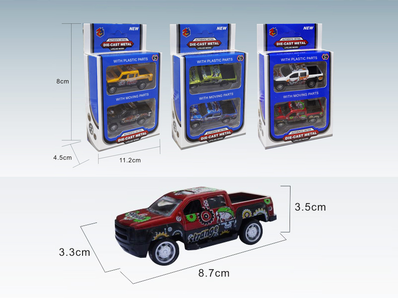 2PCS 1:50 Mini Pull Back Pickup Alloy Car