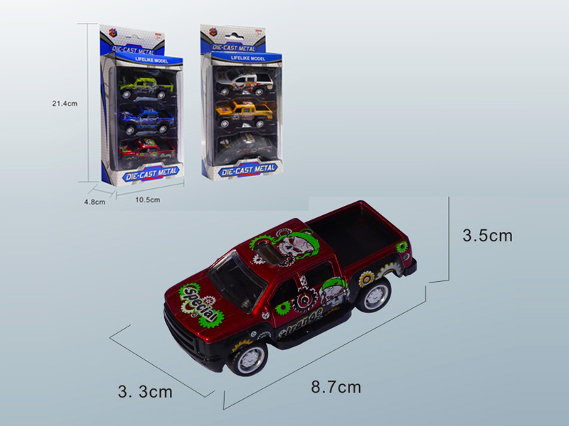 3PCS 1:50 Mini Pull Back Pickup Alloy Car