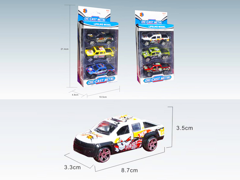 3PCS 1:50 Mini Slide Pickup Alloy Car