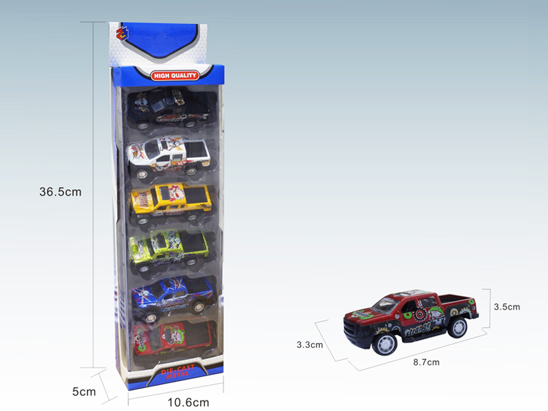 6PCS 1:50 Mini Pull Back Pickup Alloy Car