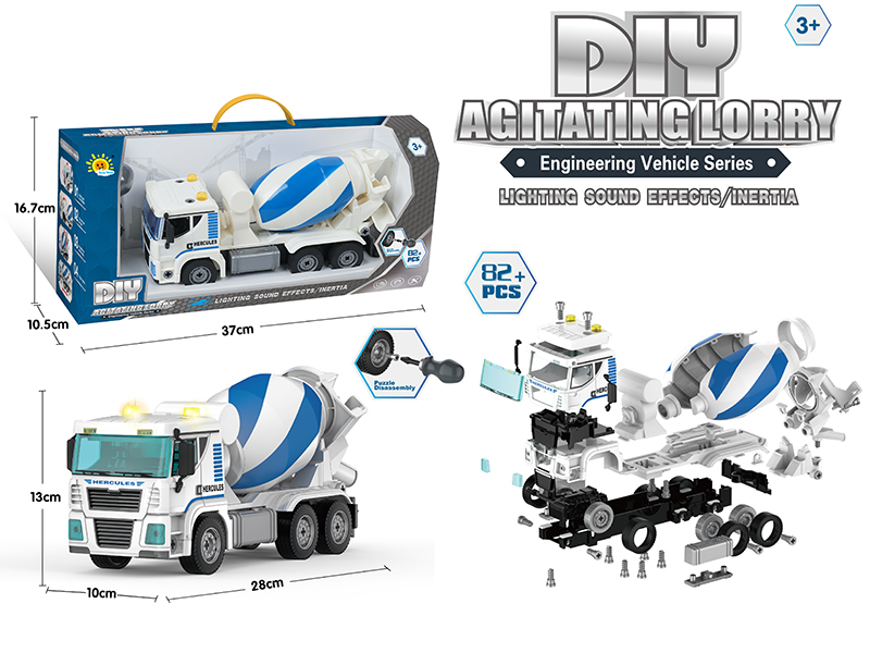 DIY Assembly Friction Engineering Truck With Sound And Lights(Concrete Mixer)82PCS