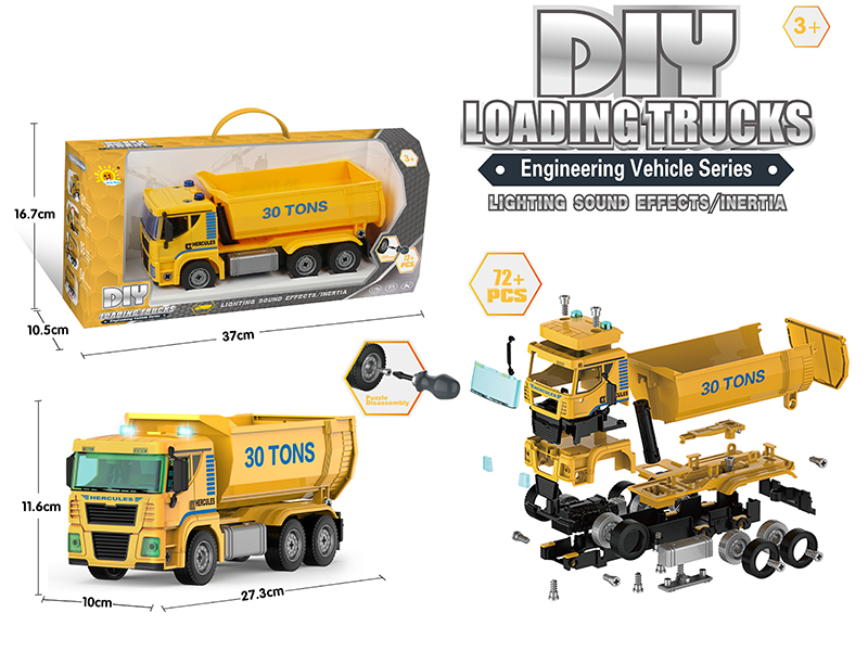 DIY Assembly Friction Engineering Truck With Sound And Lights(Loading Truck)72PCS