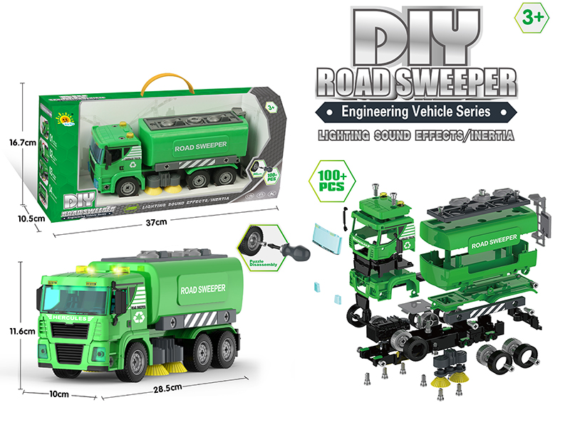 DIY Assembly Friction Engineering Truck With Sound And Lights(Road Sweeper)100PCS