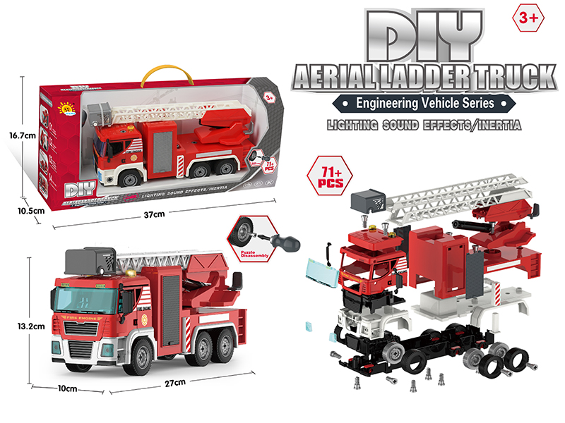 DIY Assembly Friction Aerial LadderTruck With Sound And Lights 71PCS
