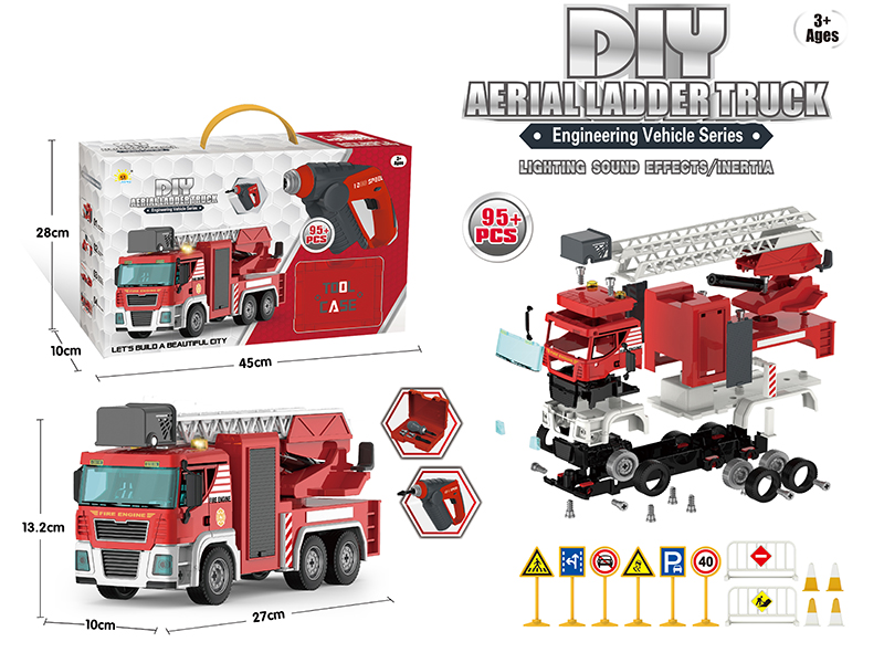 DIY Assembly Acoustooptic Friction Aerial LadderTruck With Electric Acoustooptic Screwdriver 95PCS