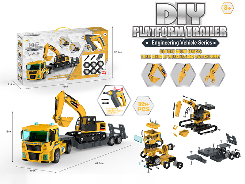 DIY Assembly Acoustooptic Slide Platform Trailer And Excavator With Electric Screwdriver 185PCS