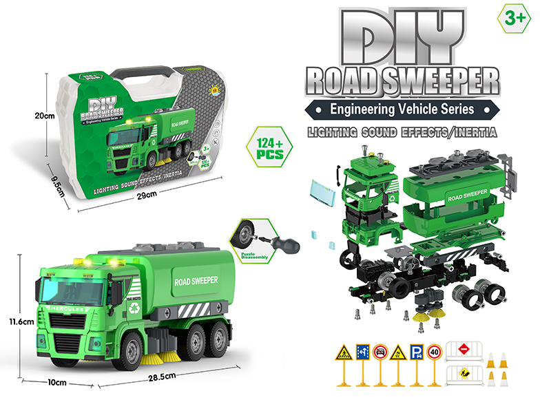 DIY Assembly Friction Engineering Truck With Sound And Lights(Road Sweeper)124PCS