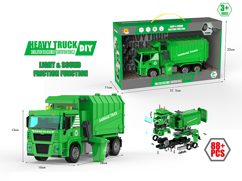 DIY Assembly Friction Engineering Truck With Sound And Lights(Sanitation Truck)88PCS