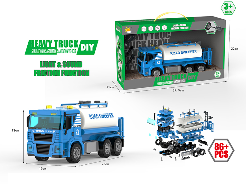 DIY Assembly Acoustooptic Friction Engineering Truck(Street Sprinkler) 86PCS