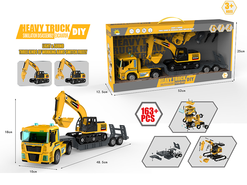 Manual Version DIY Assembly Acoustooptic Slide Platform Trailer With Excavator 163PCS