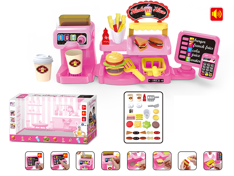 Pink Ordering Machine With Burger And Coffee Machine Set