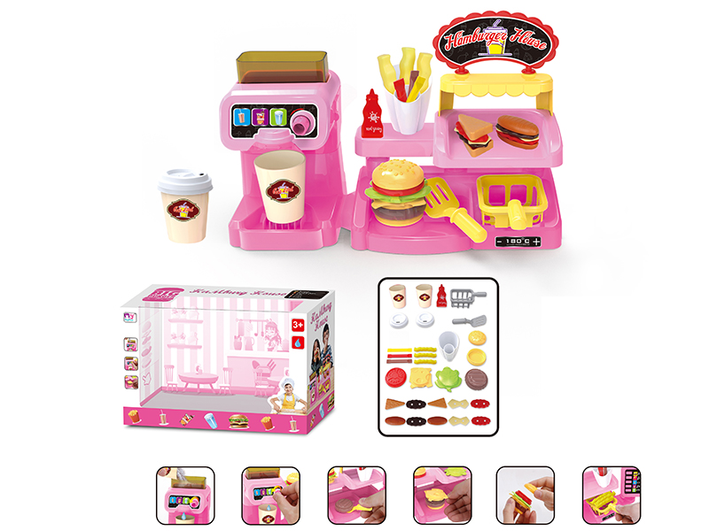 Pink Coffee Machine With Burger Set
