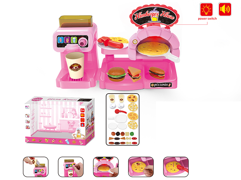 Pink Coffee Machine With Pizza Set