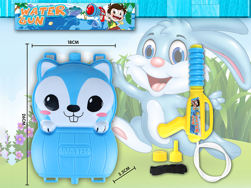 Wooden Bucket Blue Rabbit Backpack Water Gun