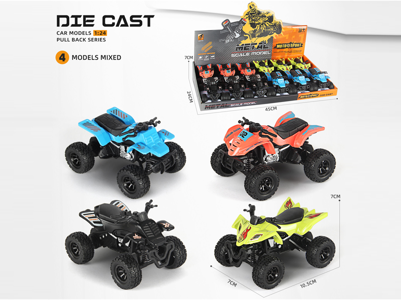 12PCS Alloy Beach Pull Back Motorcycle - With Shock Absorber