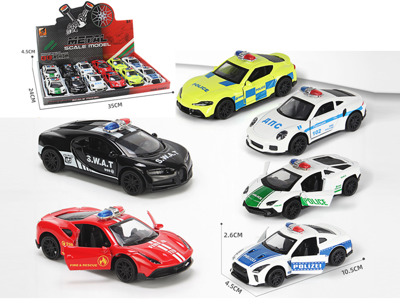 12PCS 1:43 Alloy Pull Back Open-Door Police Car