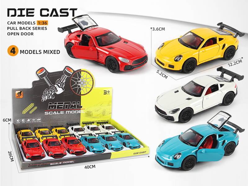 12PCS 1:36 Alloy Pull Back Three-Door Sports Car Sound And Light