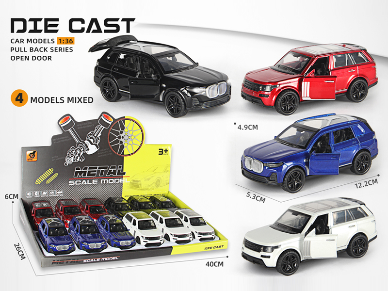 12PCS 1:36 Alloy Pull Back Three-Door Off-Road Vehicle