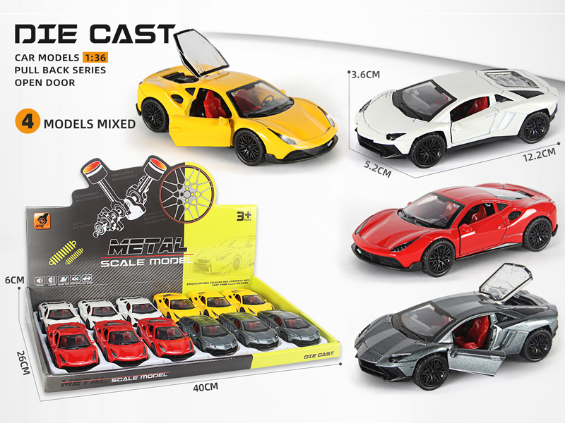 12PCS 1:36 Alloy Pull Back Three-Door Sports Car With Sound And Light