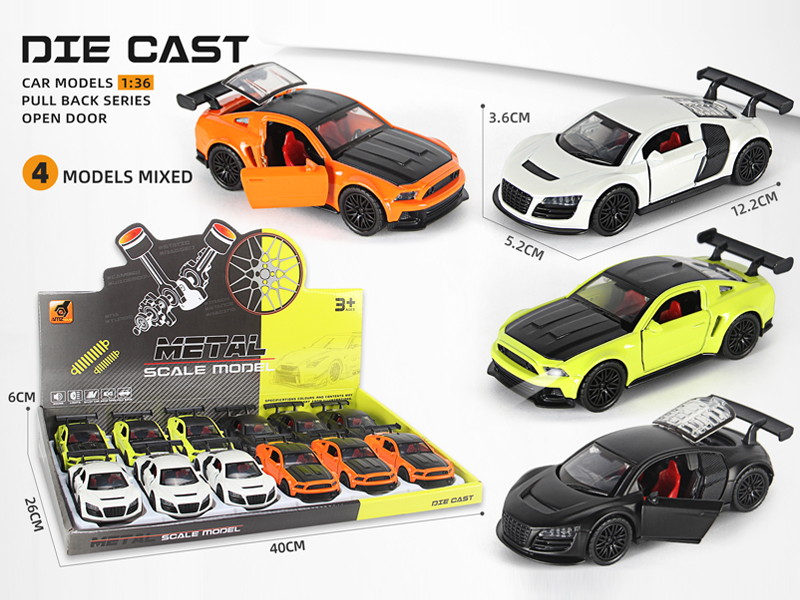 12PCS 1:36 Alloy Pull Back Three-Door Sports Car With Sound And Light