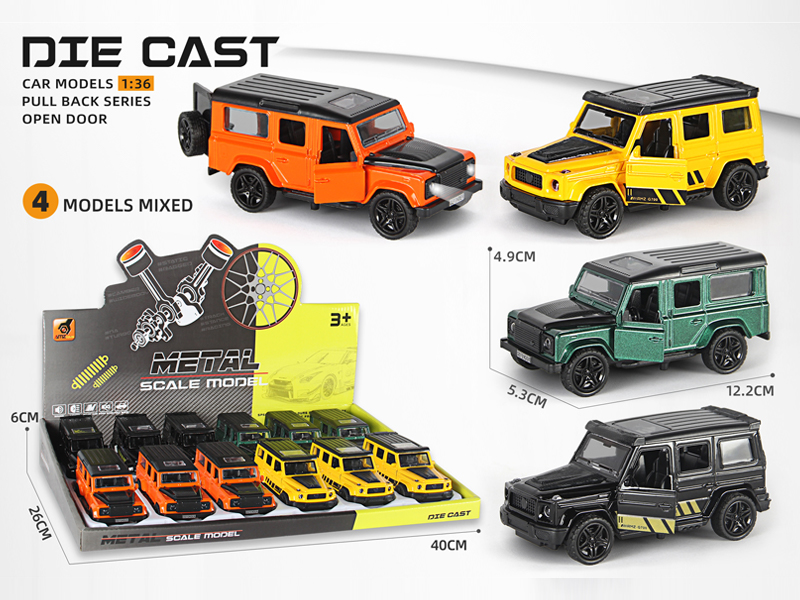 12PCS 1:36 Alloy Pull Back Three-Door Off-Road Vehicle