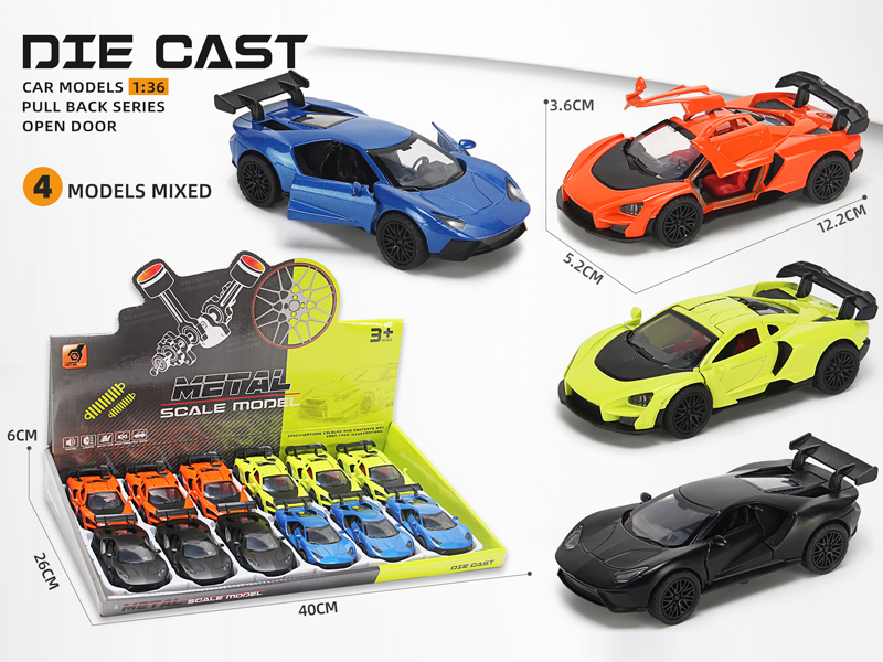 12PCS 1:36 Alloy Pull Back Three-Door Sports Car