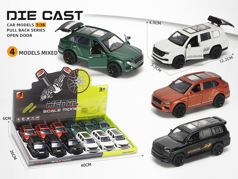 12PCS 1:36 Alloy Pull Back Three-Door Off-Road Vehicle