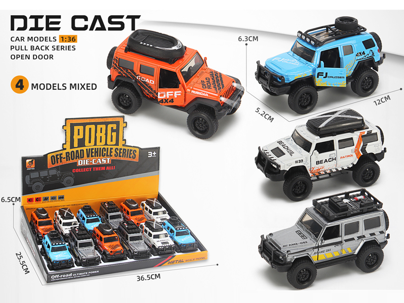 12PCS 1:36 Alloy Pull Back Open Door Off-Road Large-Tyred Vehicle With Sound And Light