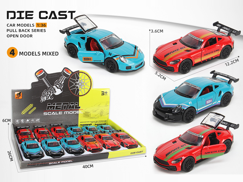 12PCS 1:36 Alloy Pull Back Three-Door Sports Car - Track Version With Sound And Light