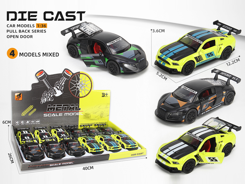 12PCS 1:36 Alloy Pull Back Three-Door Sports Car - Track Version With Sound And Light