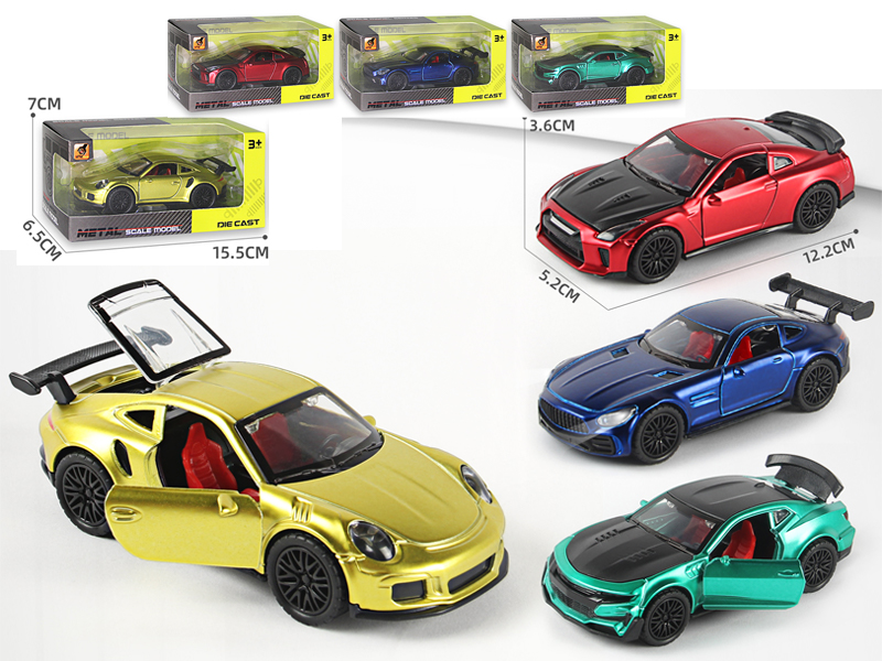 1:36 Alloy Pull Back Three-Door Sports Car With Sound And Light (Metallic Paint)