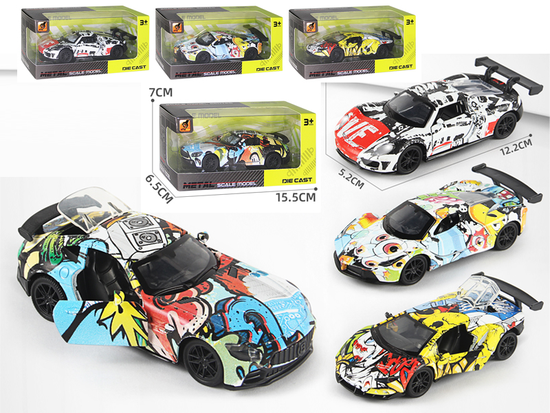 1:36 Alloy Pull Back Three-Door Graffiti Sports Car With Sound And Light