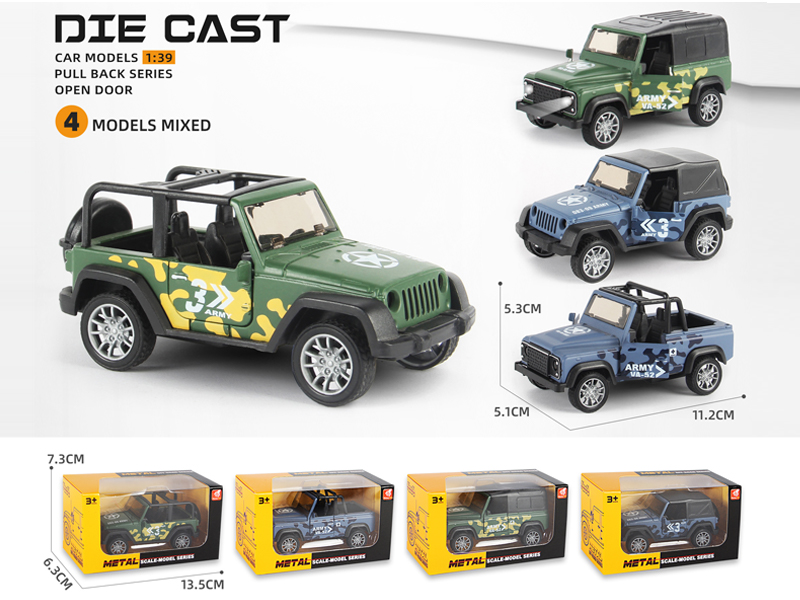 1:39 Alloy Pull Back Open Door Military Car Model With Sound And Light