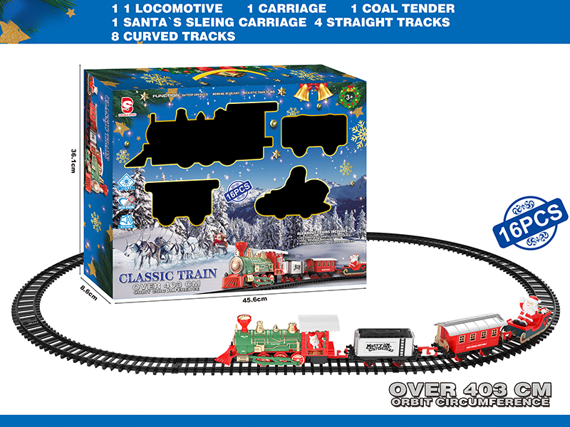 B/O Christmas Train Track With Light And Music 16pcs
