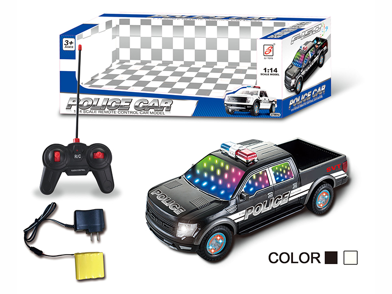 1:14 Ford Pickup 4-Channel Remote Control Police Car,Wheel With Lights  (3D Lights And Music,Included Battery)