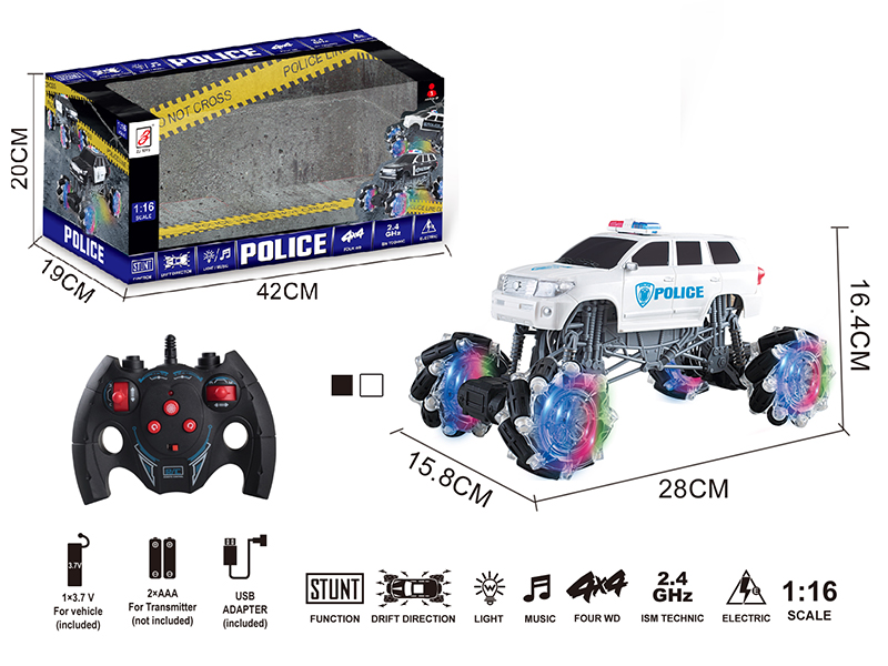 2.4G Remote Control Climbing Stunt Police Car With Lights And Music(Included Battery)