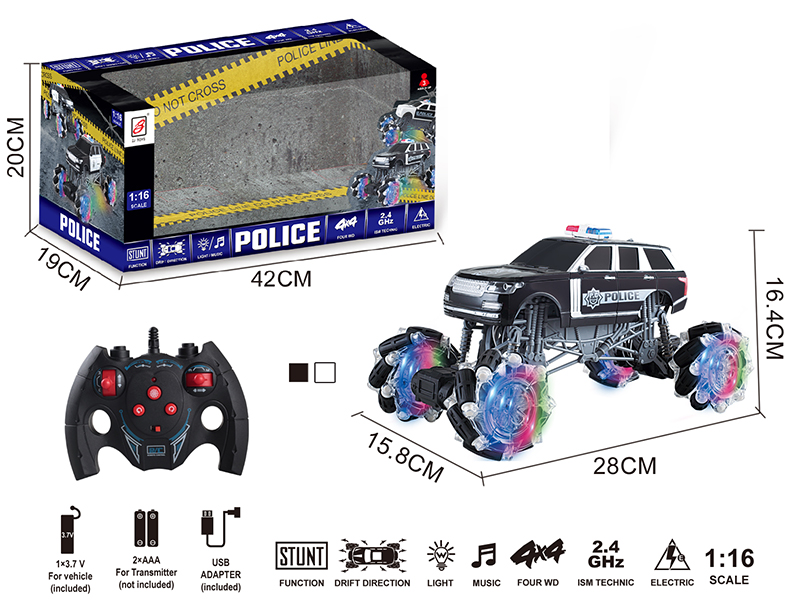 2.4G Remote Control Climbing Stunt Police Car With Lights And Music(Included Battery)