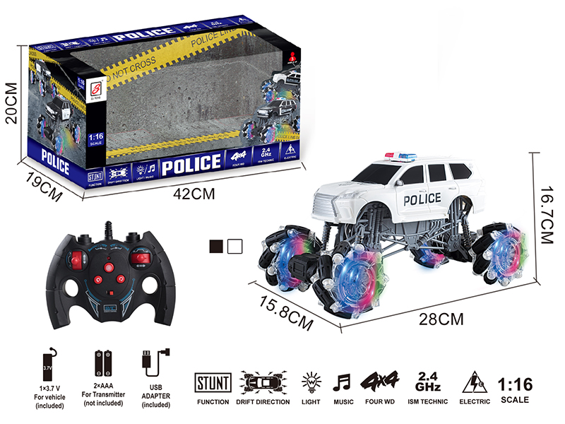 2.4G Remote Control Climbing Stunt Police Car With Lights And Music(Included Battery)
