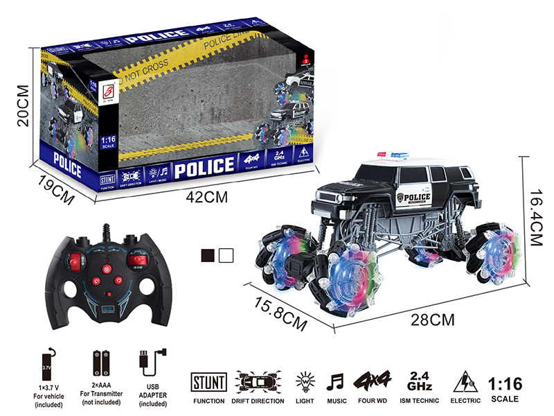 2.4G Remote Control Climbing Stunt Police Car With Lights And Music(Included Battery)