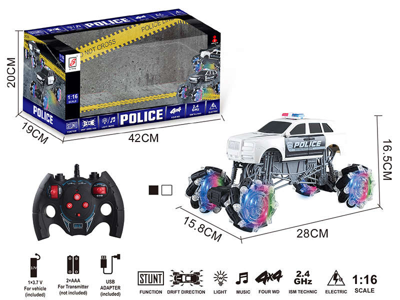 2.4G Remote Control Climbing Stunt Police Car With Lights And Music(Included Battery)